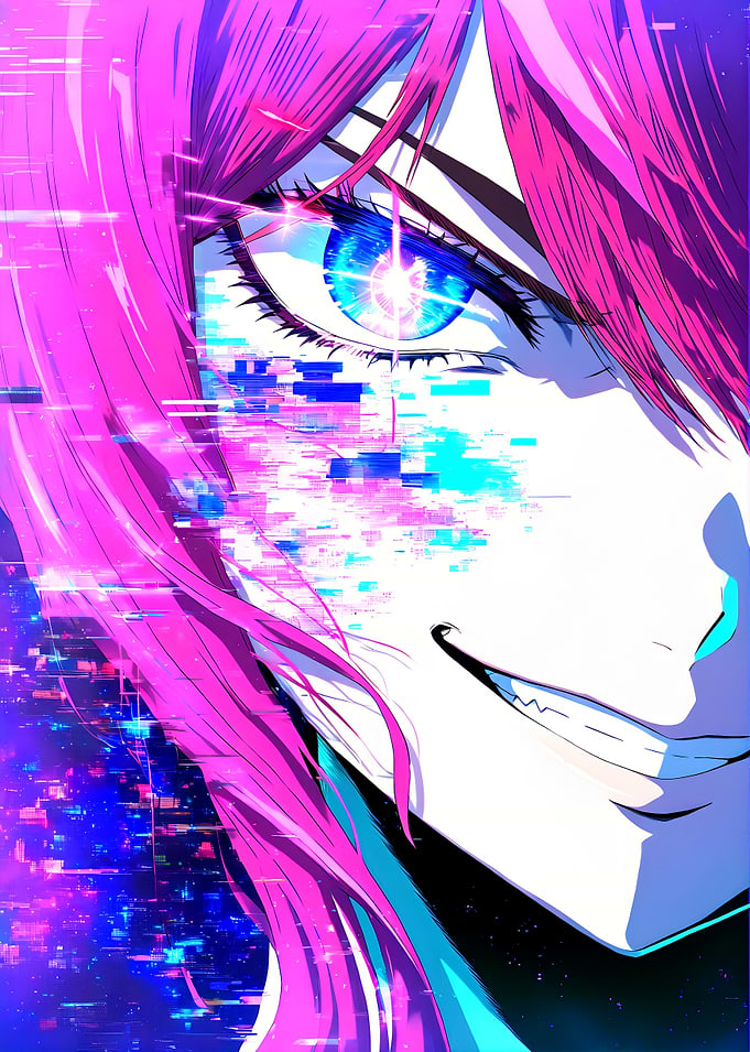 Anime Girl with Cyberpunk Glitch Effect