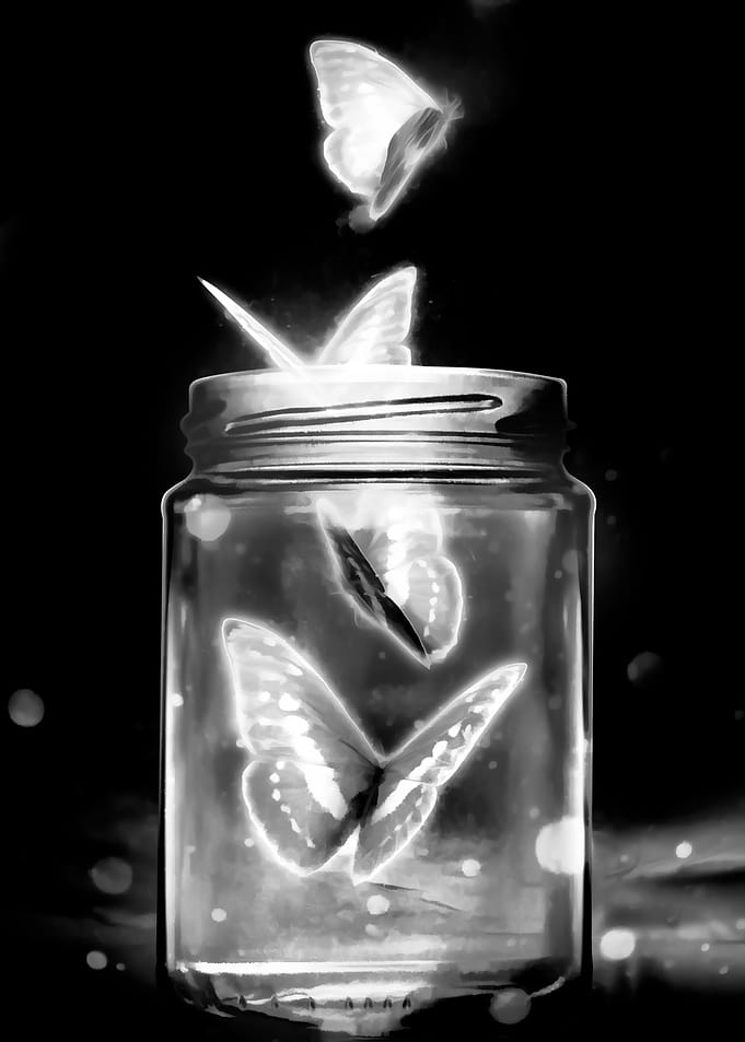 Butterflies in a Jar - Monochrome Art