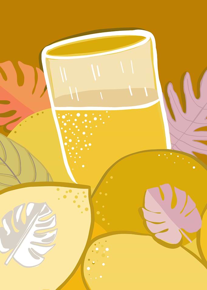 Tropical Drink with Mangoes and Leaves
