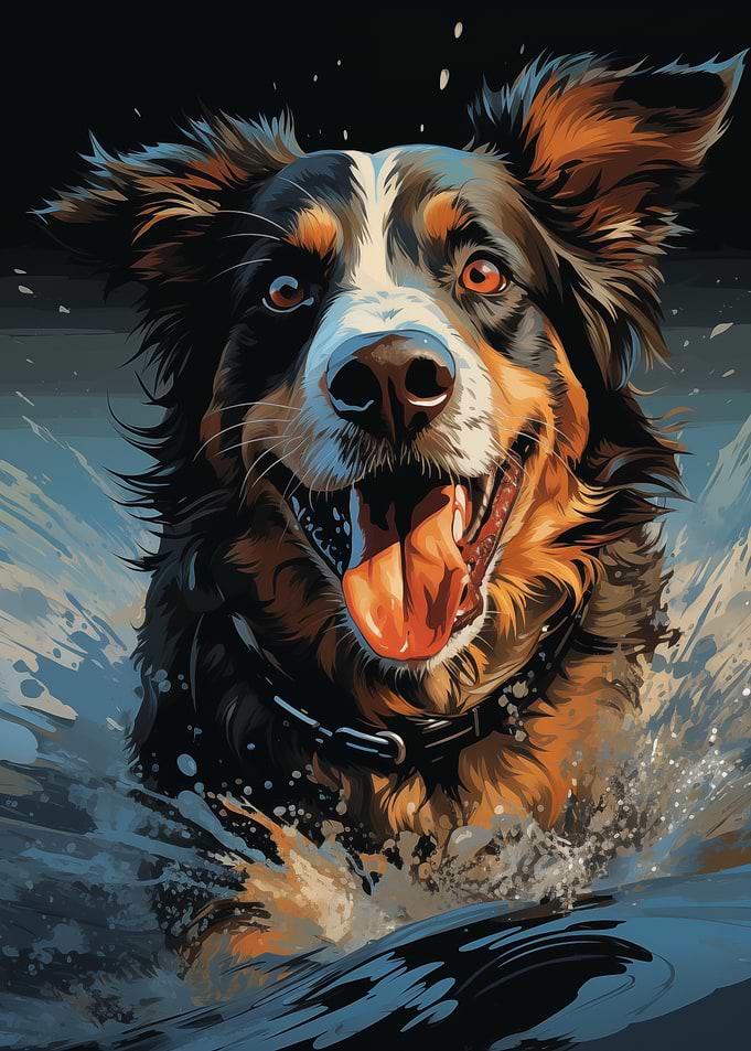 Happy Dog in Water