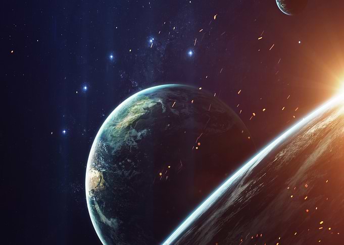 Planets in Space with Starburst Effect
