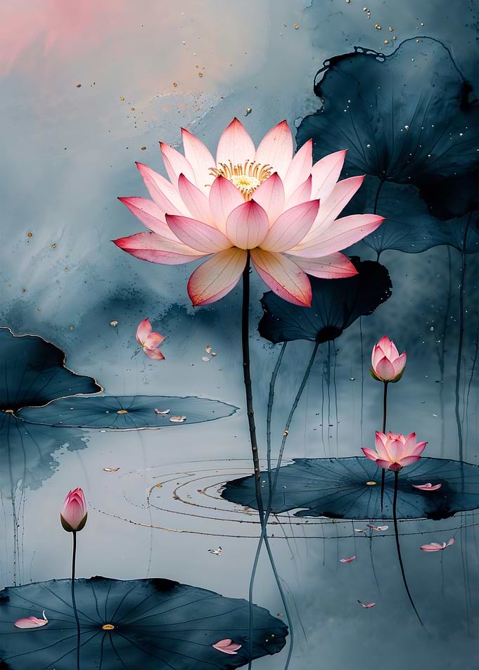 Pink Lotus Flowers in Water