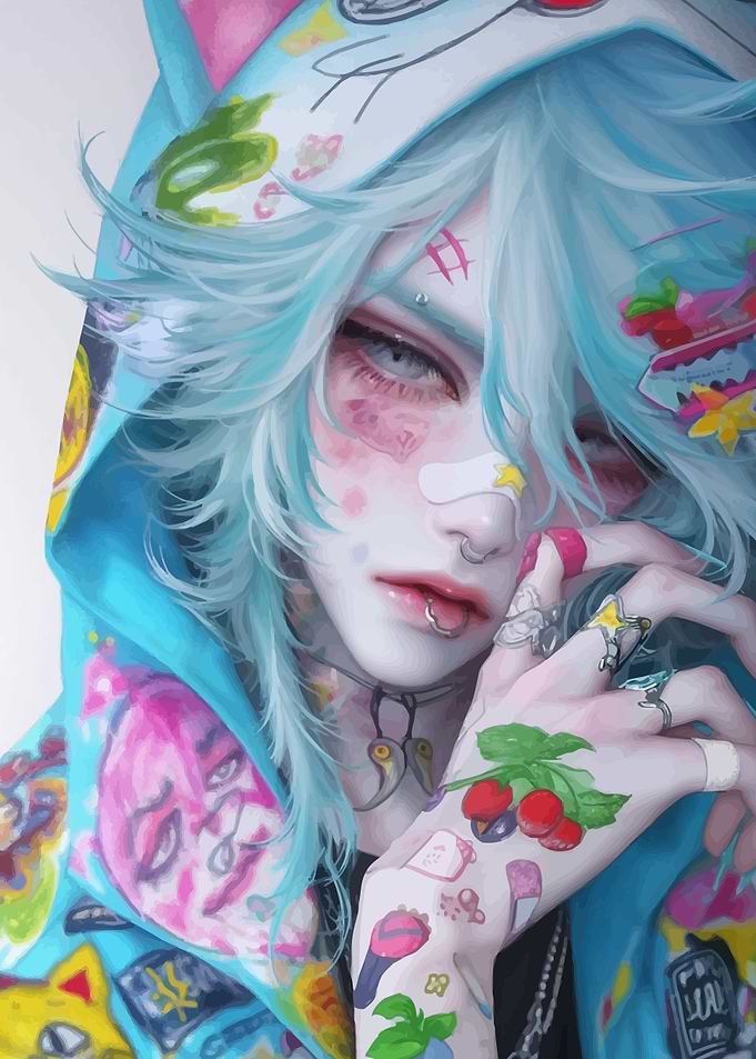 Anime Boy with Piercings and Tattoos