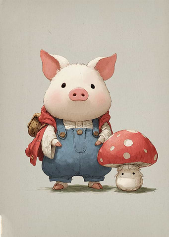 Cute Piglet Mushroom Friend