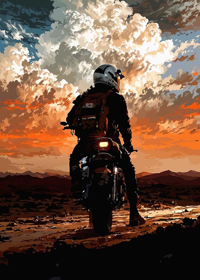 Motorcycle Rider at Sunset