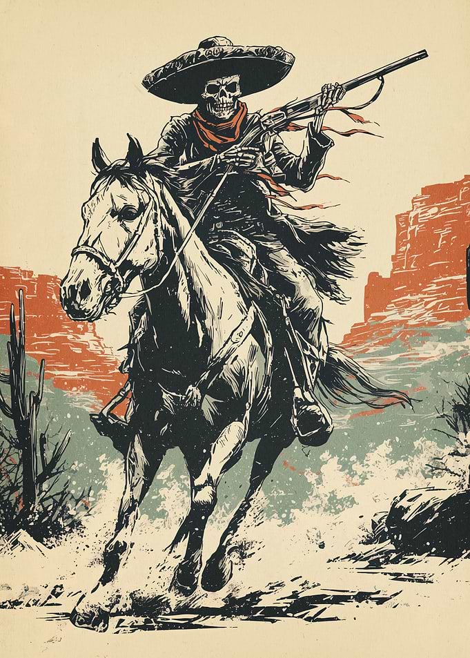Skeleton Cowboy Riding Horse