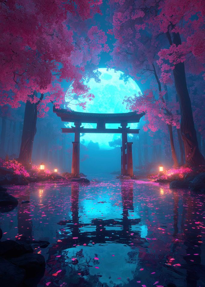 Japanese Torii Gate with Cherry Blossoms