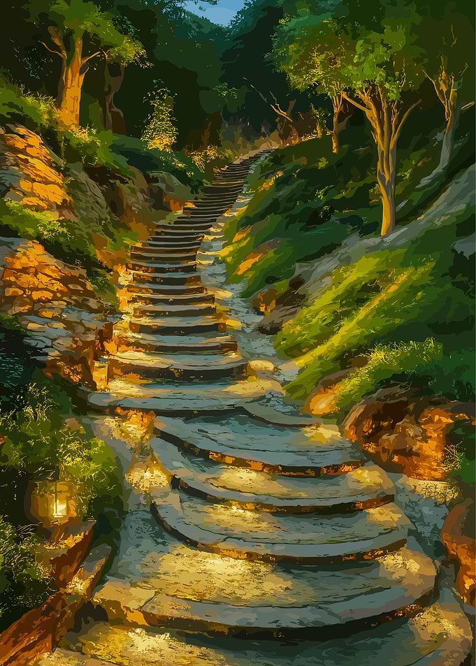 Stone Steps Through Forest