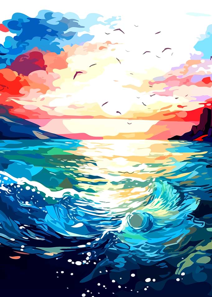 Colorful Ocean Sunset Painting