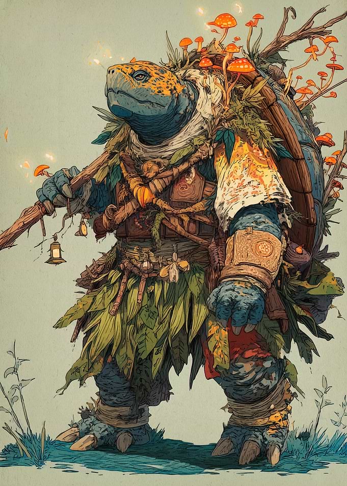 Anthropomorphic Turtle Warrior with Mushrooms