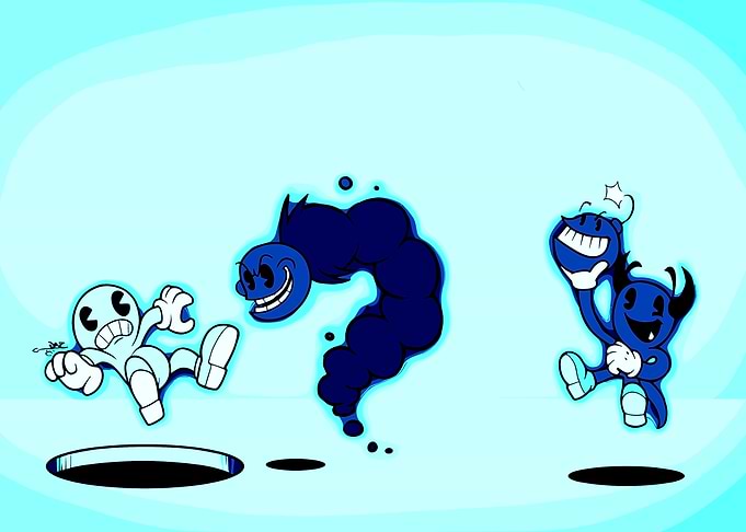 The Binding of Isaac characters in blue and white