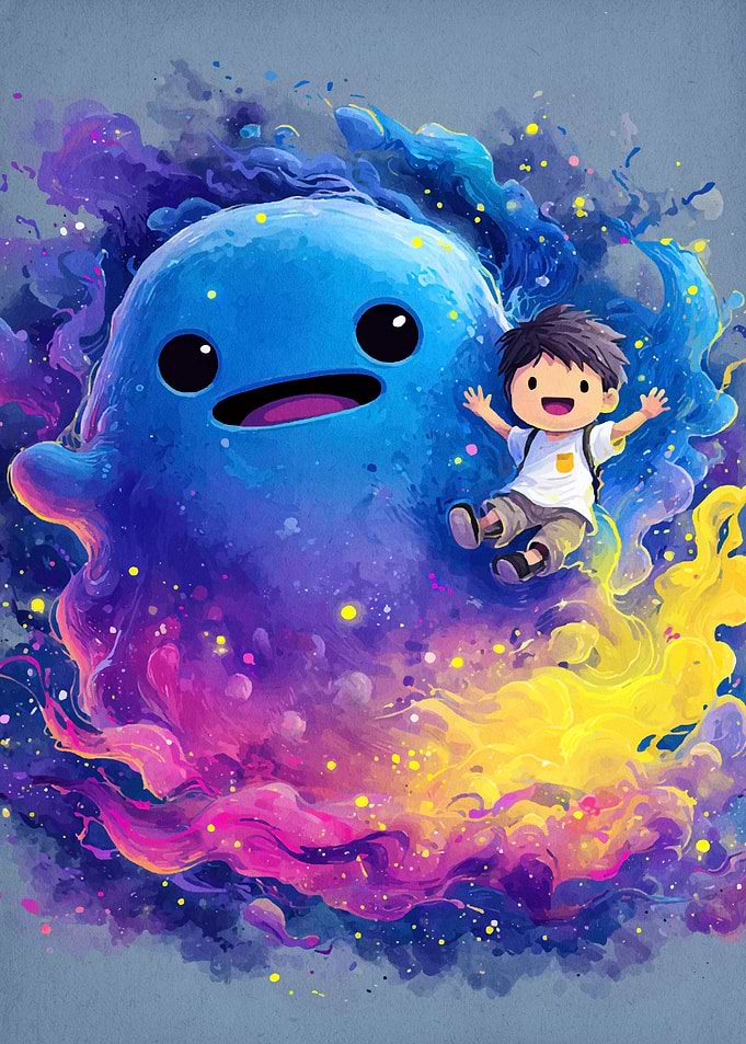 Boy and Blue Monster Digital Art