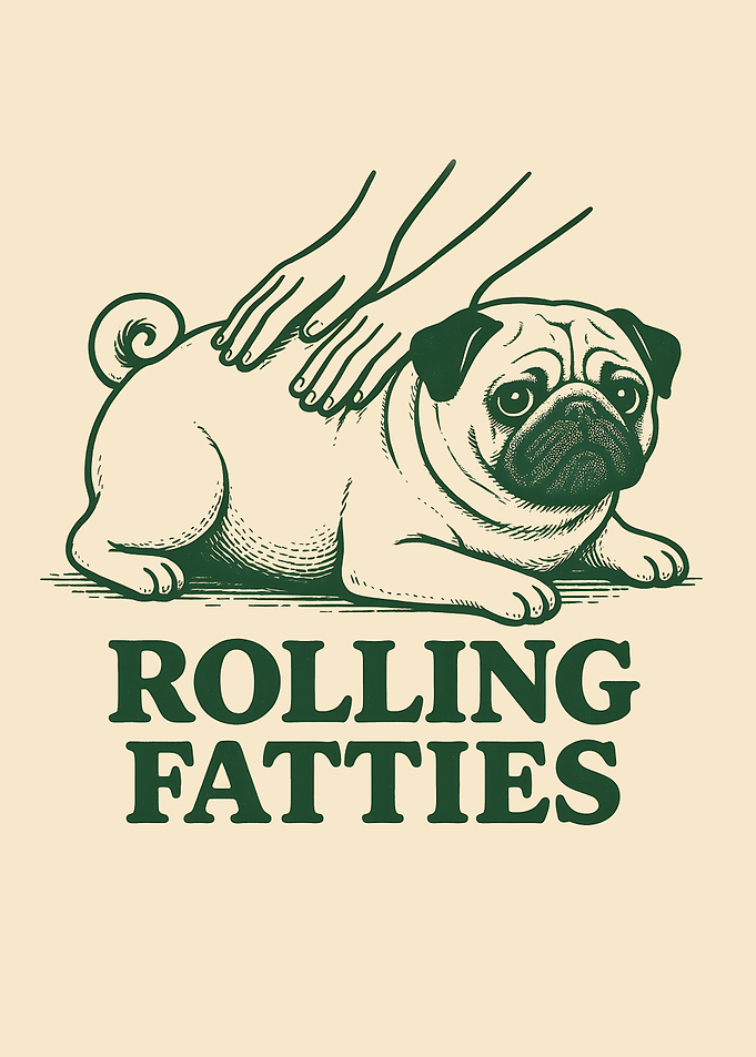 Rolling Fatties Pug Massage Illustration