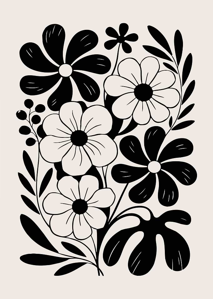 Black and White Floral Illustration
