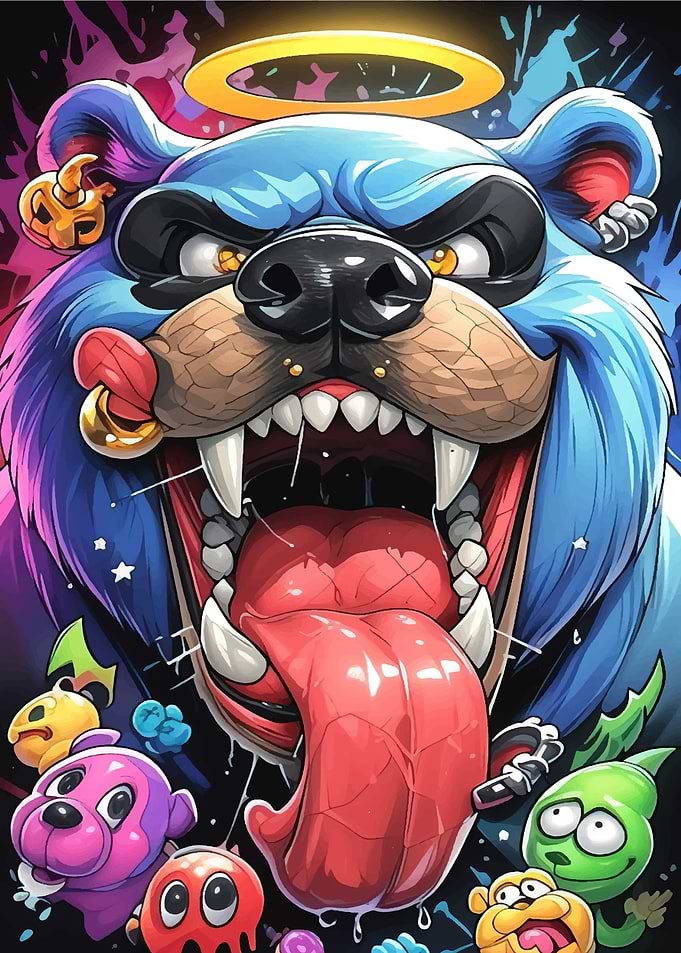 Cartoon Bear with Halo and Piercings
