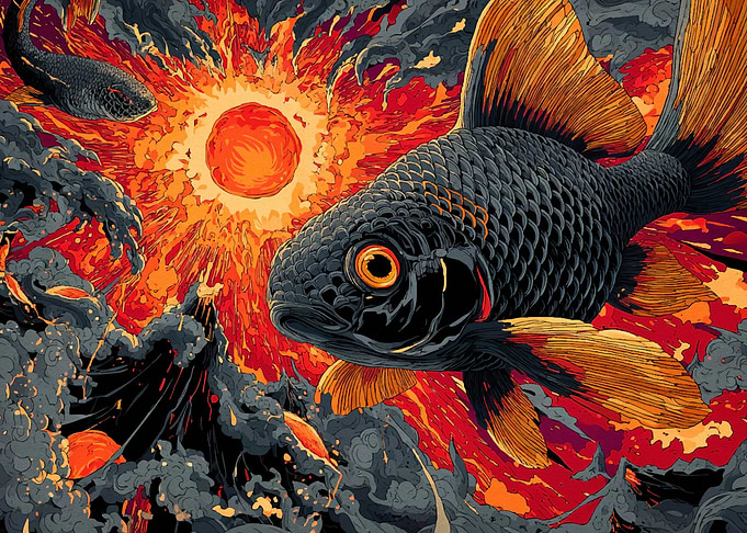 Fish Fiery Abstract Landscape