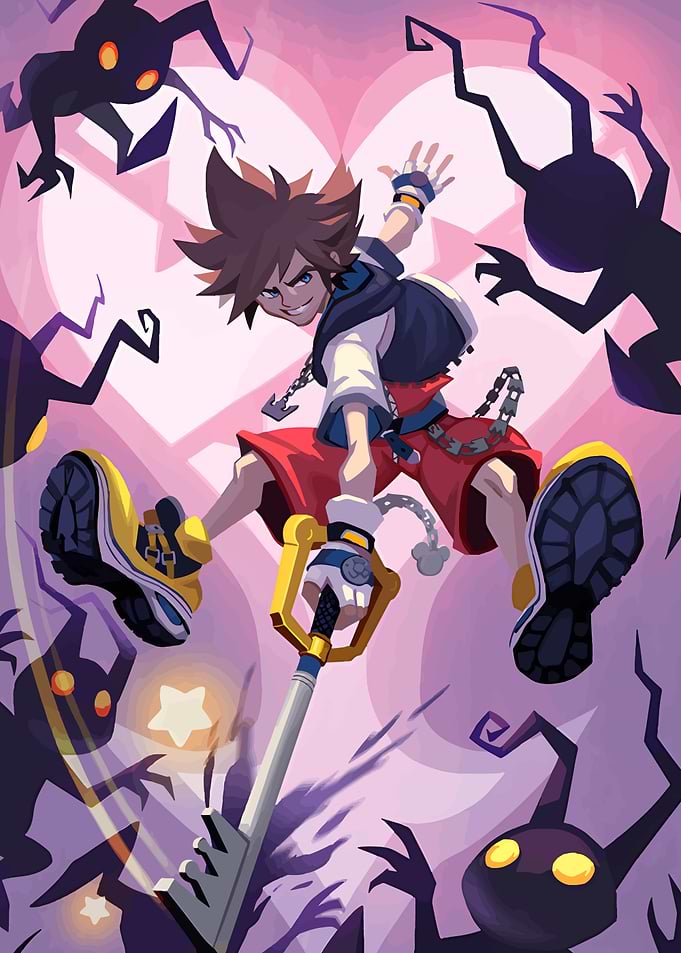 Sora in Action with Heartless Shadows