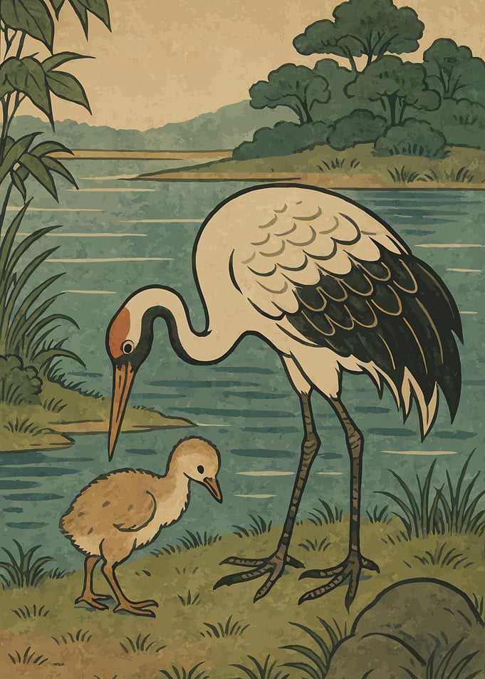 Crane and Chick by the Water