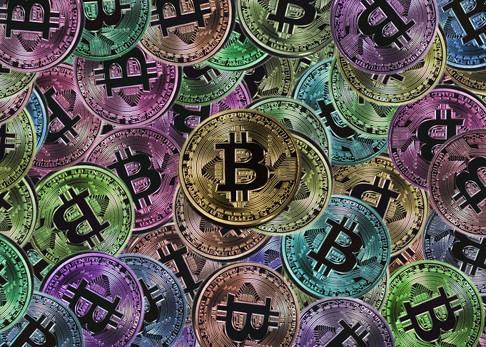 Colorful Bitcoin Cryptocurrency Coins Background
