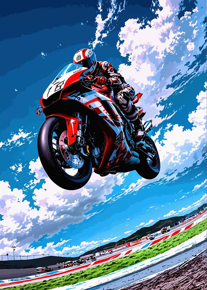 Motorcycle Race Under Cloudy Sky