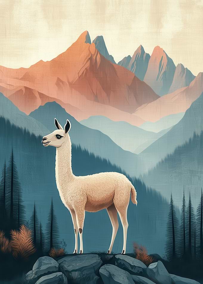 Llama in Mountain Landscape Painting