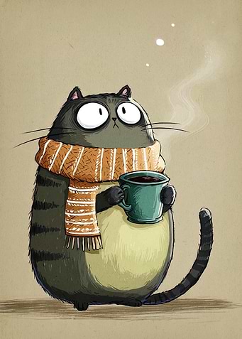 Cartoon Cat with Coffee