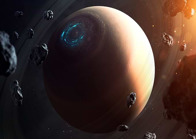 Ringed Planet with Blue Energy Anomaly