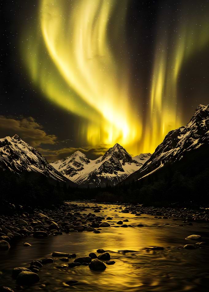 Aurora Borealis over Snowy Mountains