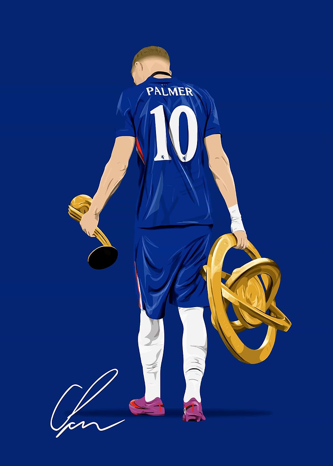 Cole Palmer Illustration with Trophies