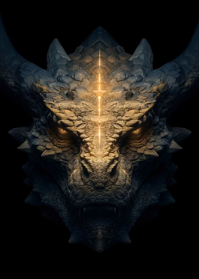 Dragon Head with Glowing Eyes
