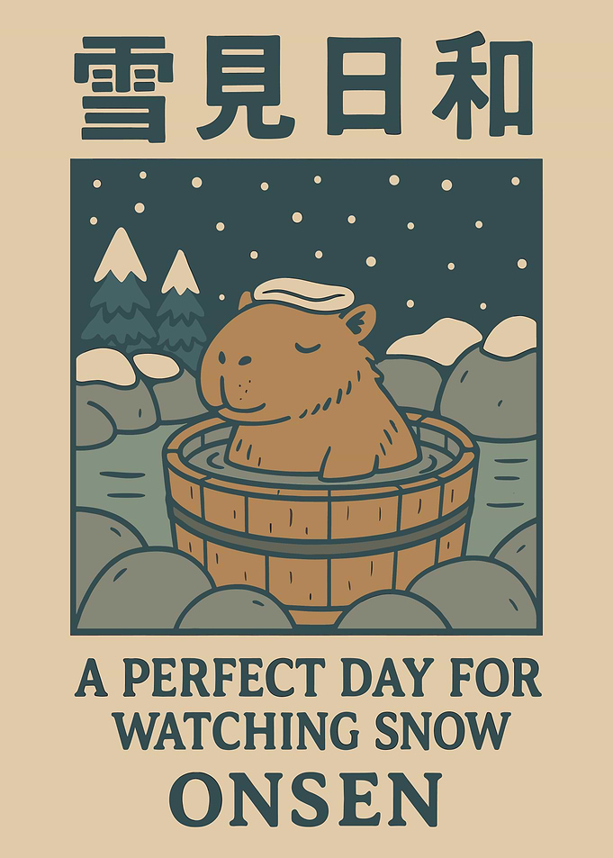 Capybara in Onsen, Snow Day