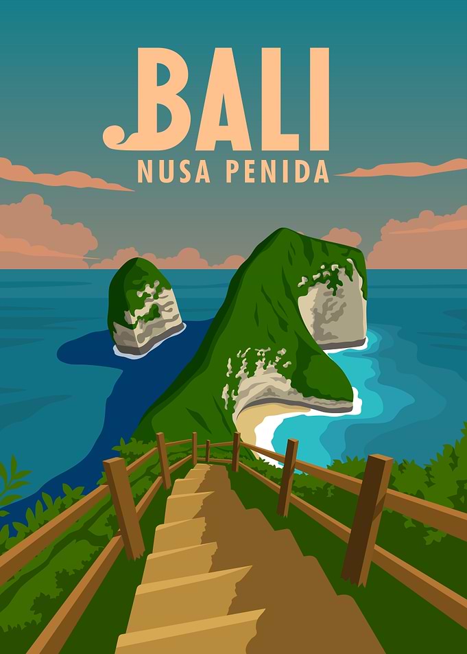 Bali Nusa Penida Travel Poster sunset