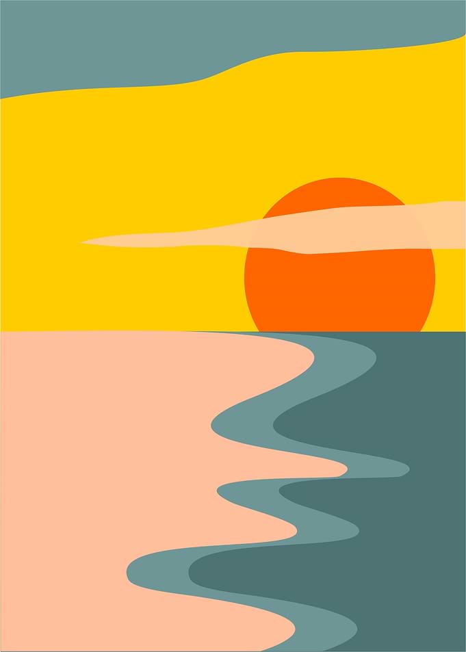 Minimalist Sunset Over Water Illustration