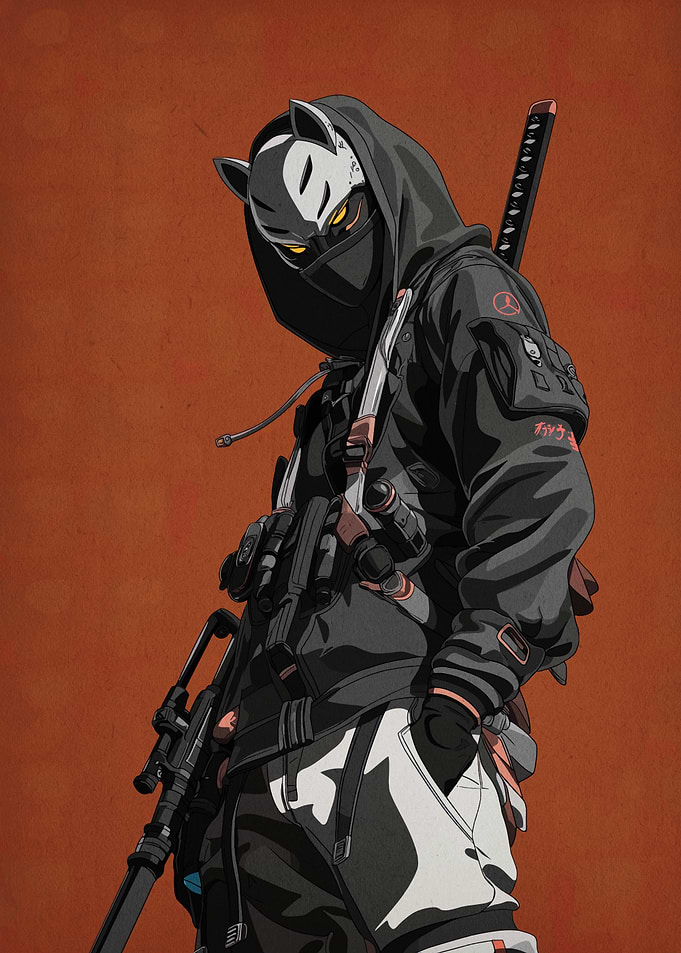 Cyberpunk Ninja with Fox Mask