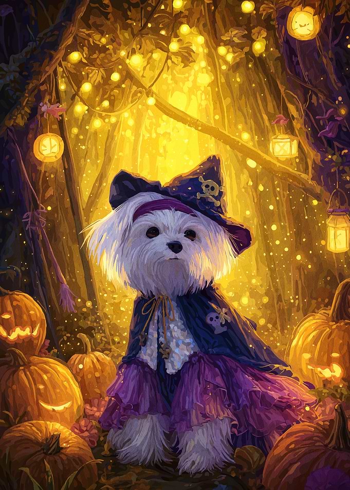 Halloween Dog Witch in Forest