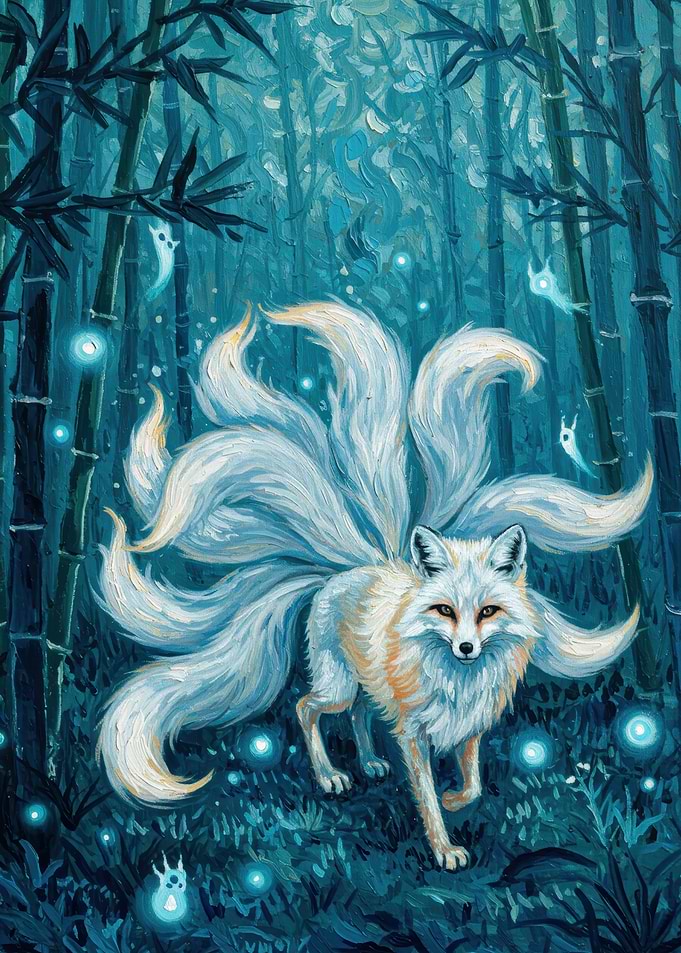 Nine-tailed Fox in Bamboo Forest