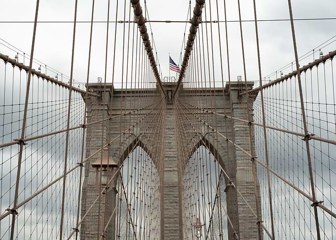 Brooklyn Bridge View with American Flag