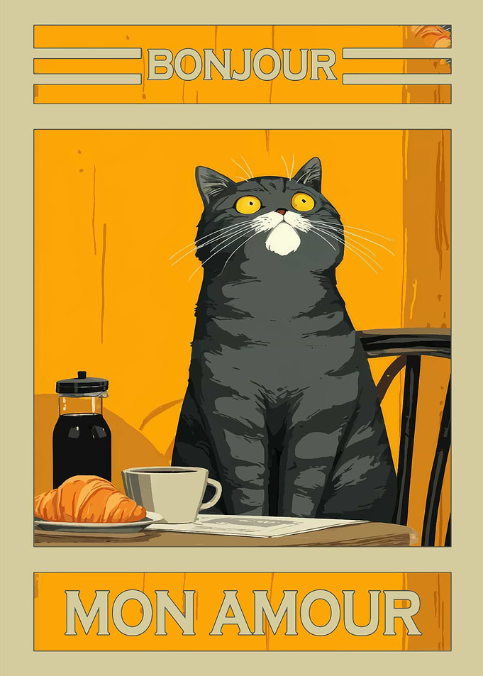 Bonjour Mon Amour Cat Art