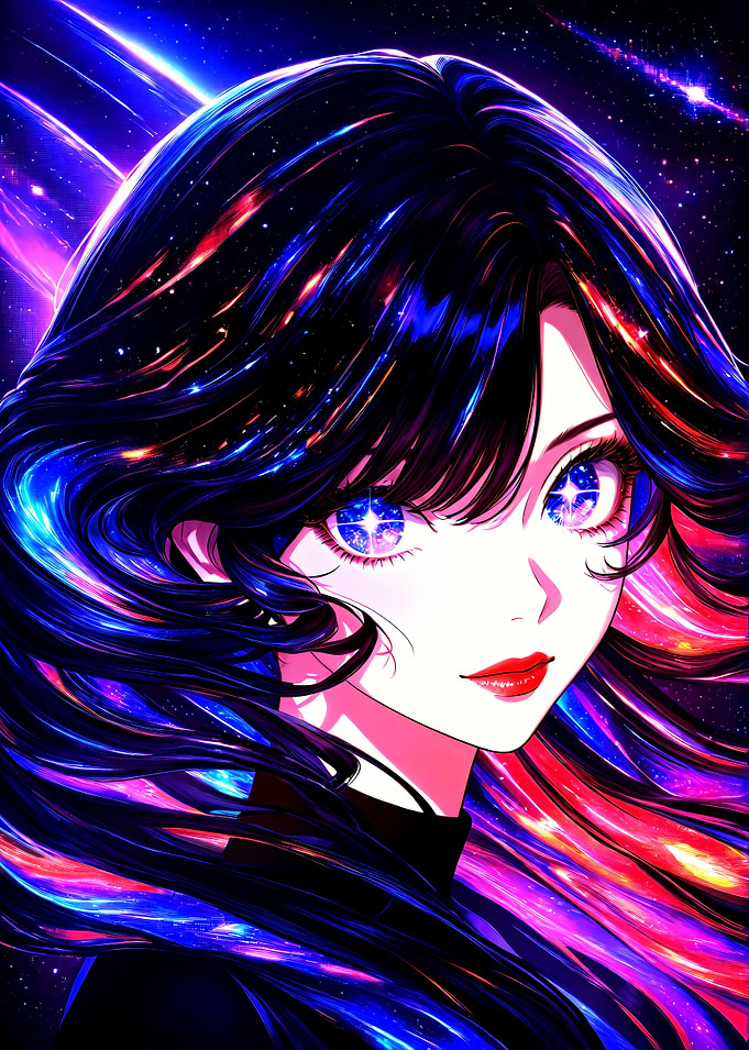 Stardust Flow Anime Girl with Galaxy Hair