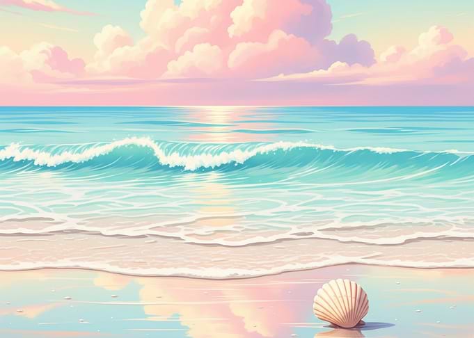 Pastel Beach with Seashell