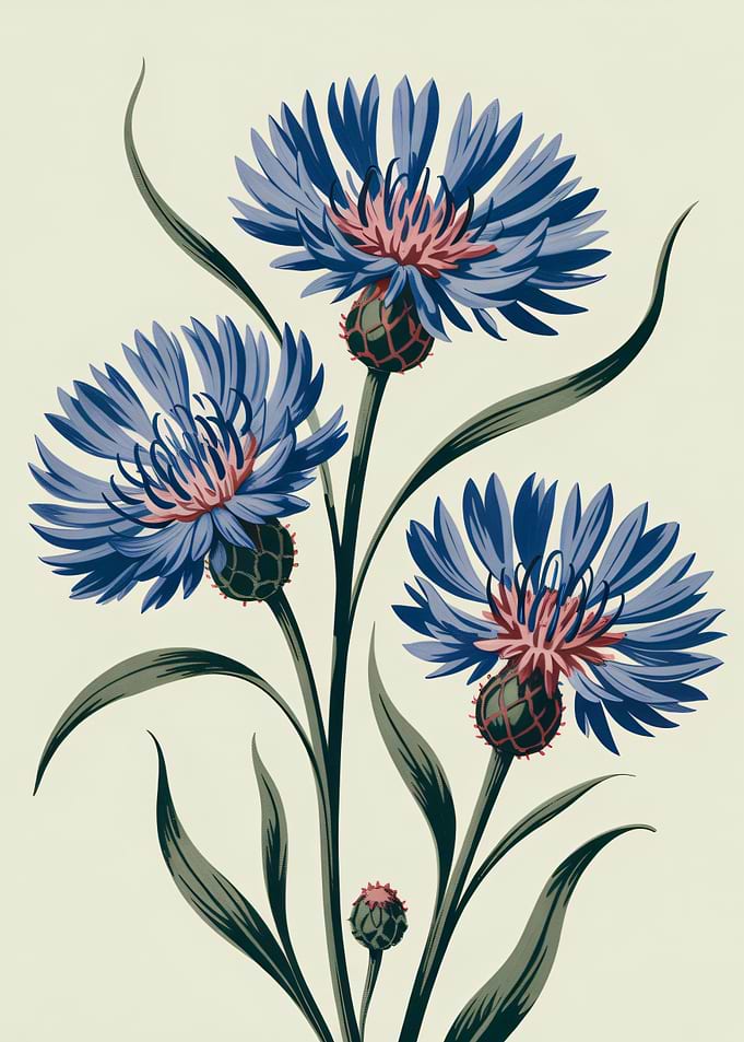 Cornflower Floral Illustration