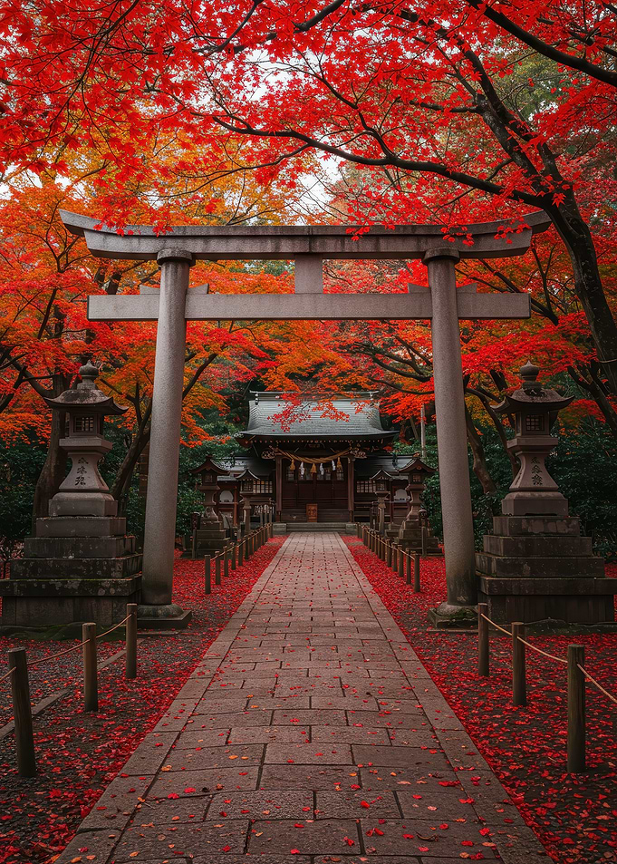 Japanese Temple in Autumn Foliage
