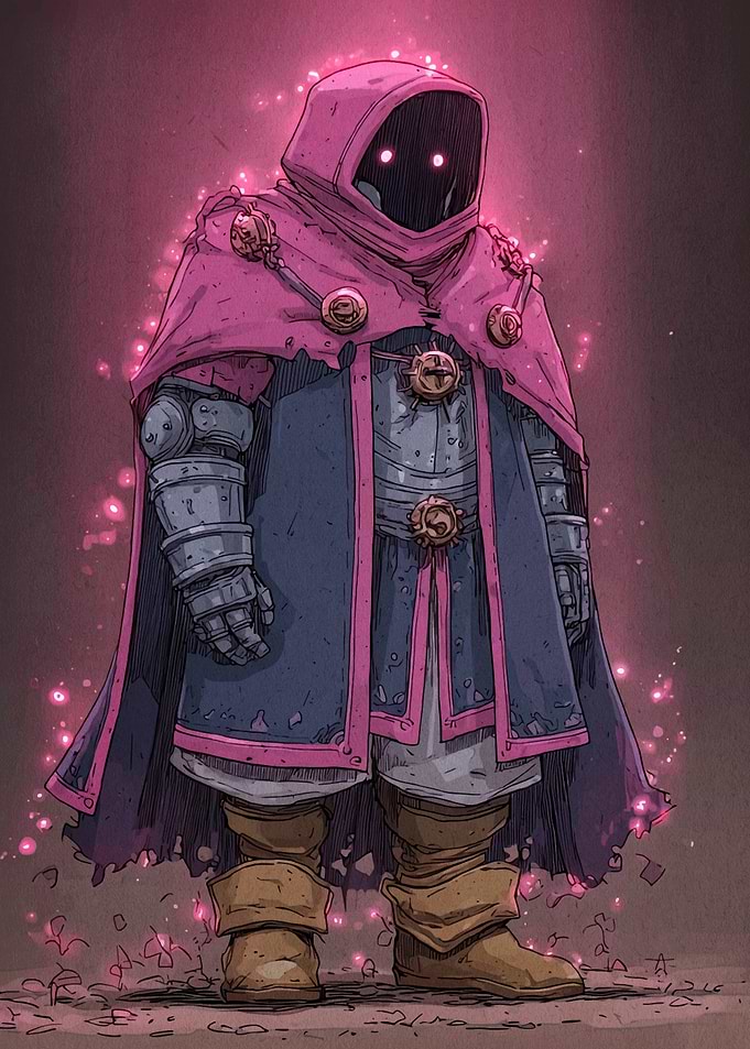Hooded Figure in Armor with Pink Glow