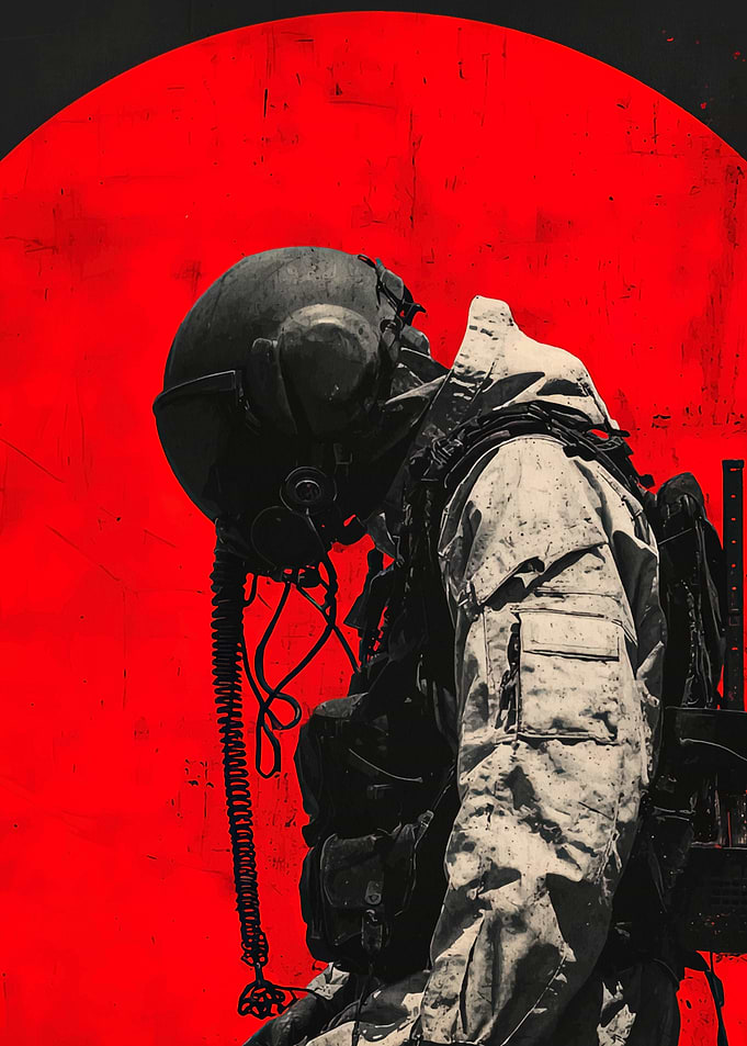 Military Pilot with Red Background