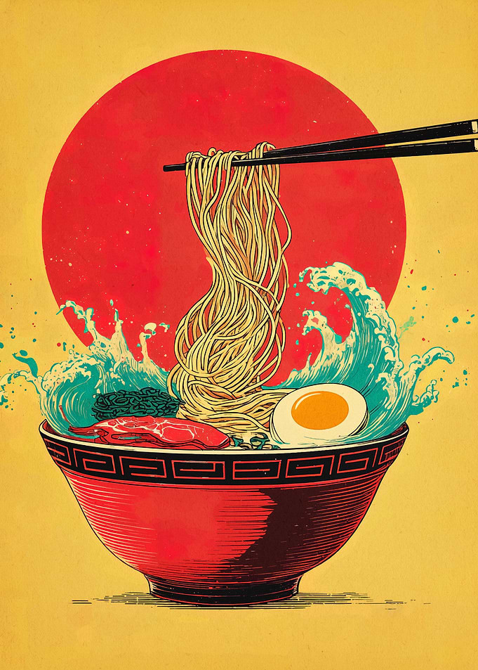 Ramen Bowl with Waves and Sun