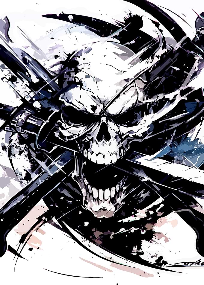 Skull with Swords Abstract Art