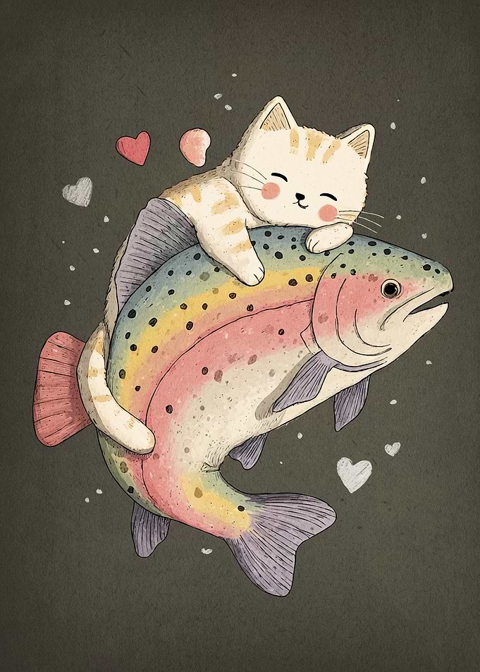 Cat Hugging Rainbow