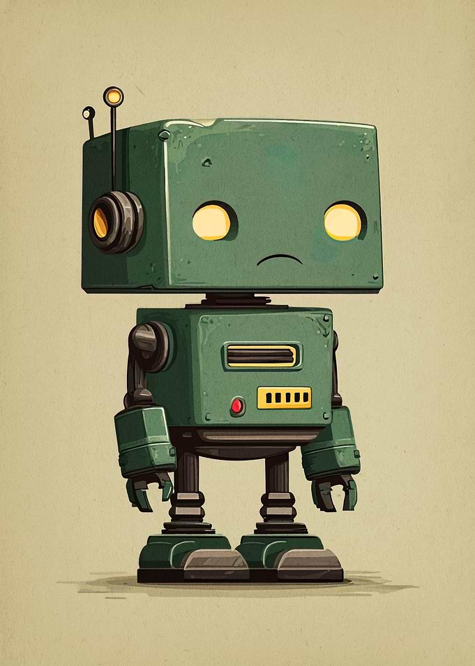 Sad Green Robot Illustration