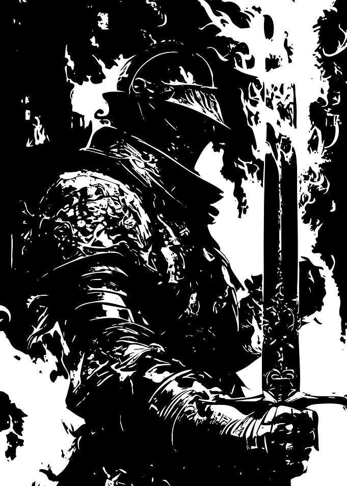 Black and White Knight Illustration
