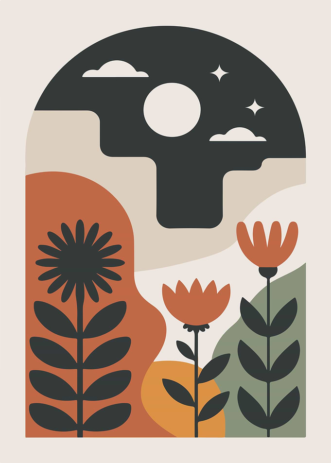 Abstract Floral Landscape with Night Sky